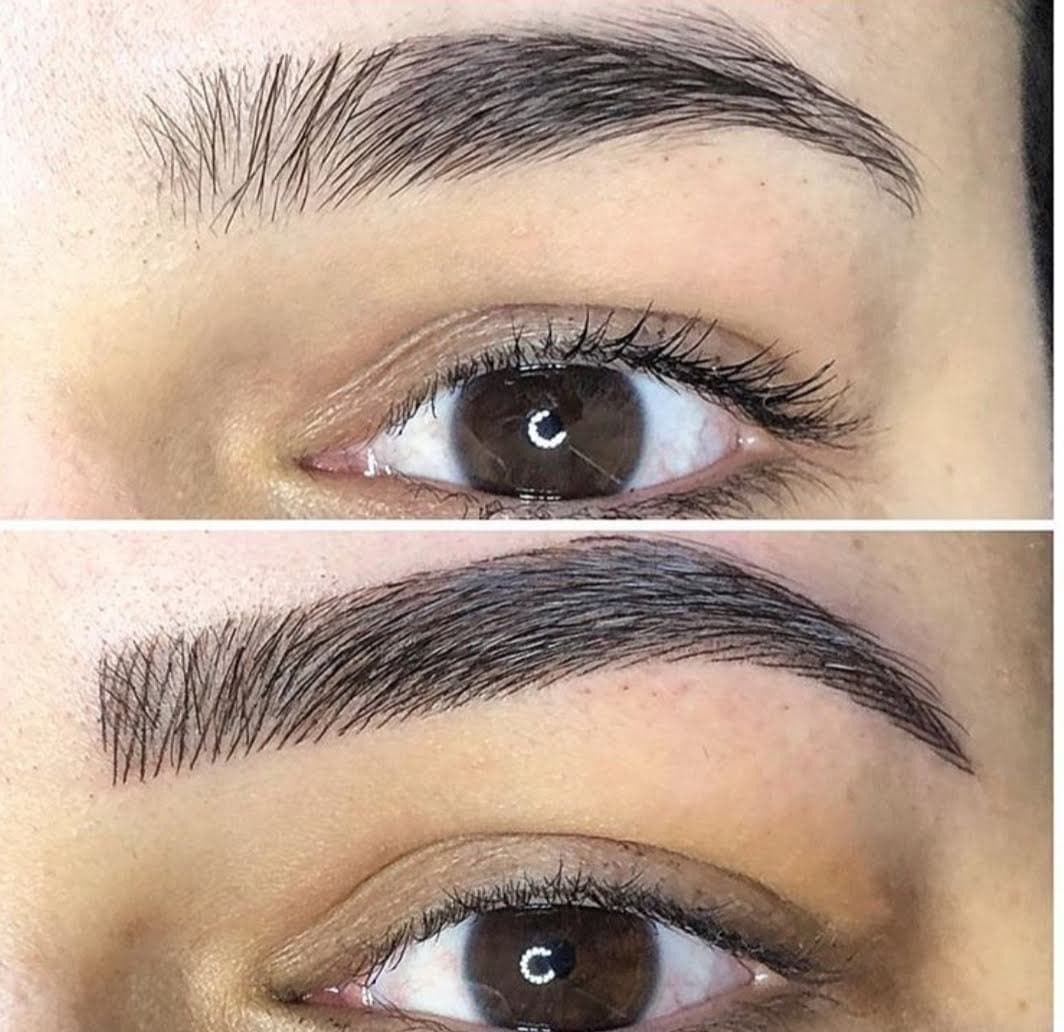 Microblading kaş kontürü — öncesi ve sonrası karşılaştırma